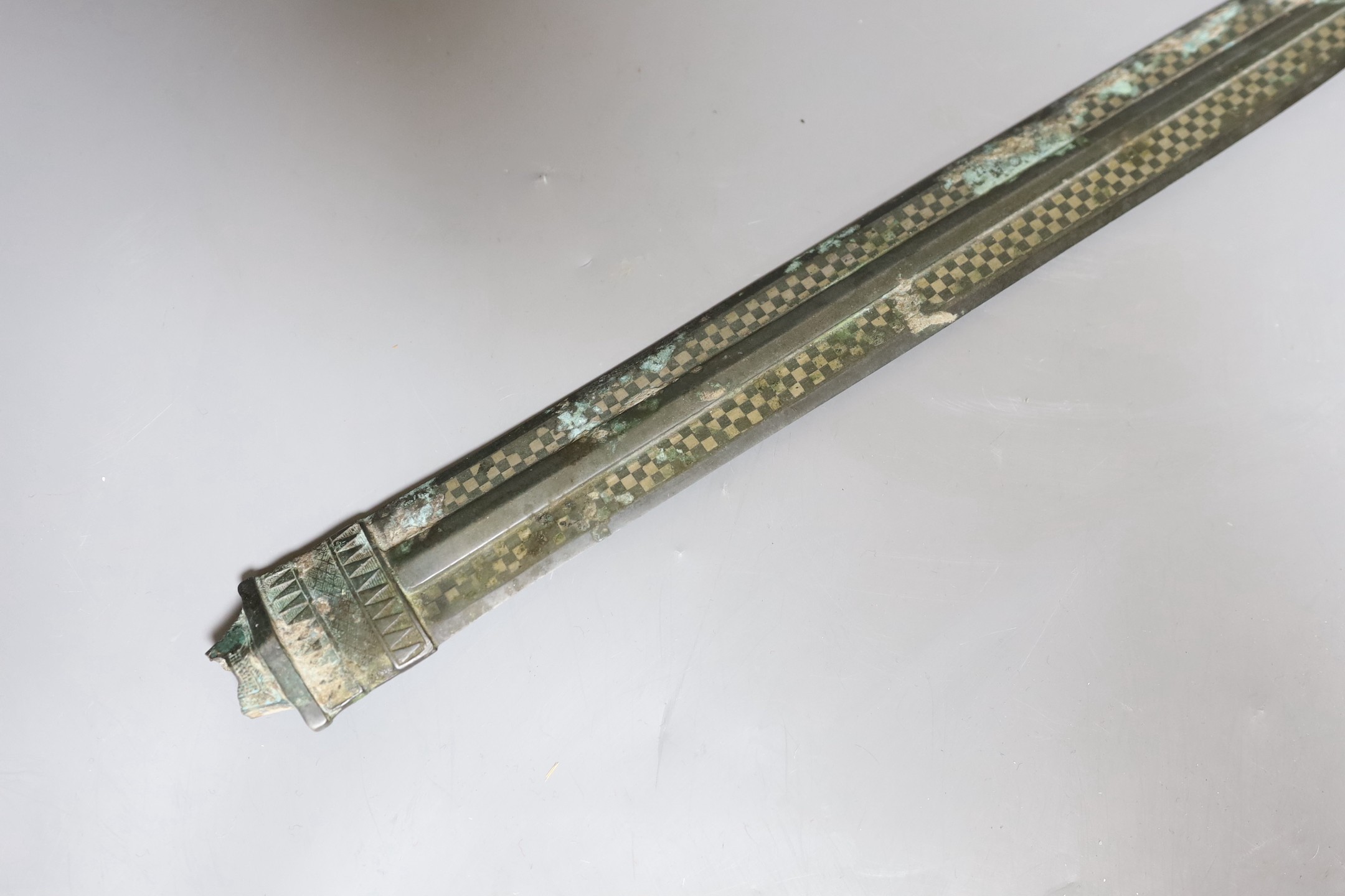 A Chinese inlaid bronze sword blade in Han-style, 52cm